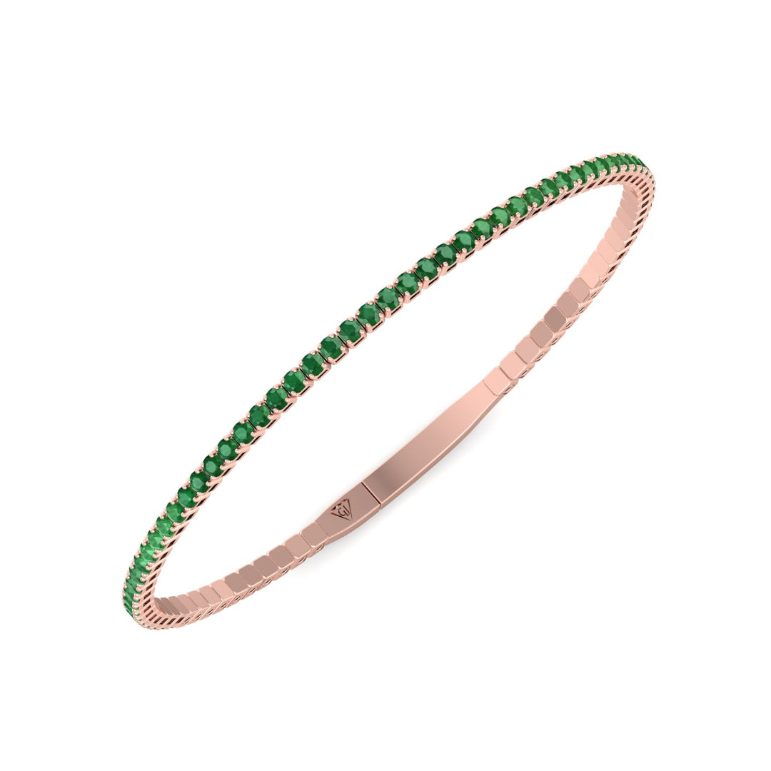 Chiara - Flexible Natural Emerald Bangle in 14K Solid Gold - Gem Jewelers Co