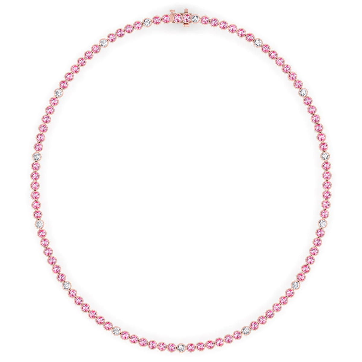 Bezel Set Natural Pink Sapphire Tennis Necklace with Diamonds
Rose Gold 18K