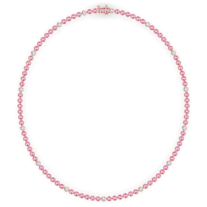 Bezel Set Natural Pink Sapphire Tennis Necklace with Diamonds
Rose Gold 18K