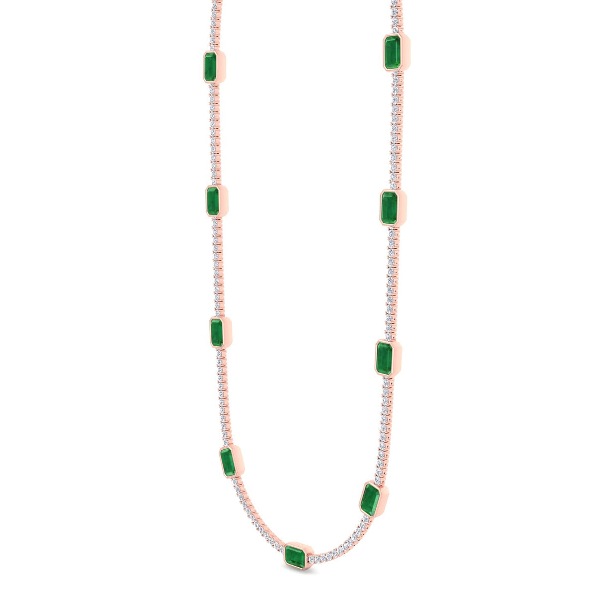 natural-diamond-green-emerald-station-tennis-necklace-14K-rose-gold