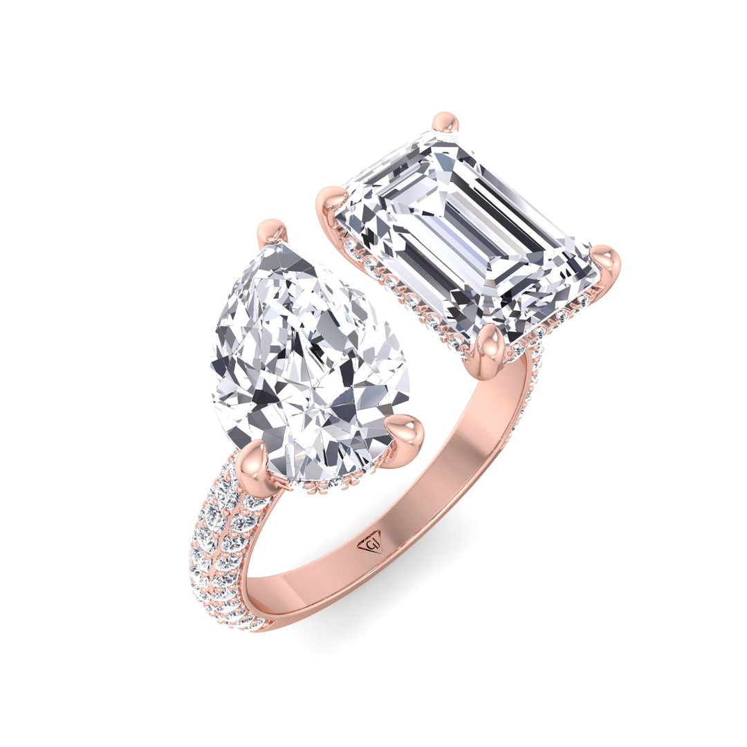 Leani - Toi Et Moi Hidden Halo Emerald and Pear Shape Diamond Engagement Ring