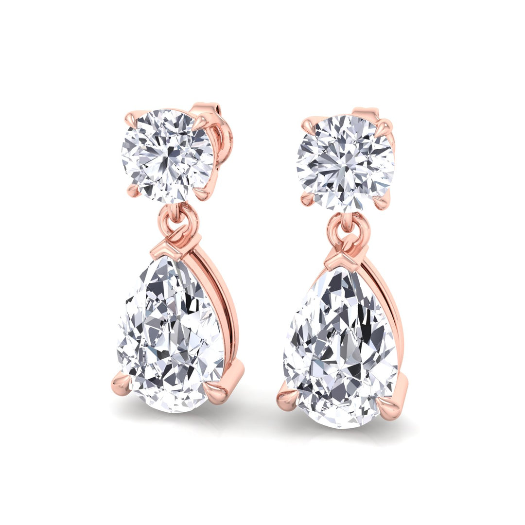 Round and Pear Shape Natural Diamond Drop Earrings