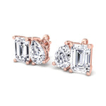 Emerald and Pear Shape Toi Et Moi Natural Diamond Studs Rose 3