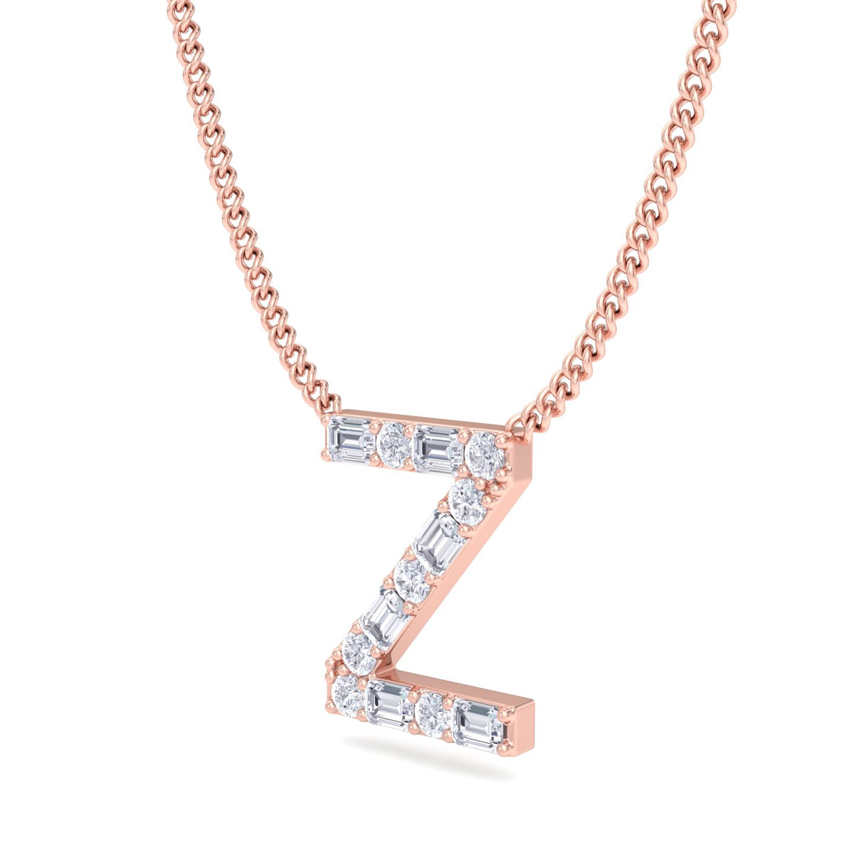 Z Initial Natural Diamond Pendant Necklace Rose Gold 14K