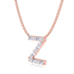 Z Initial Natural Diamond Pendant Necklace Rose Gold 14K