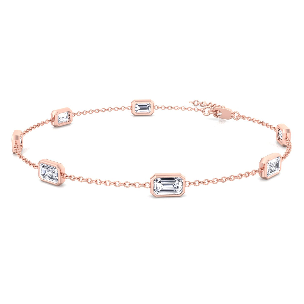Emerald Shape Natural Diamonds By The Yard Bracelet-1.10CT-14K-18K-
Rose Gold-Lobster Clasp
