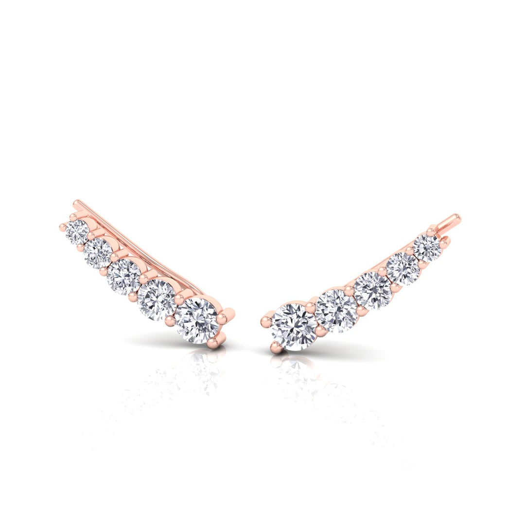 Graduated Round Shape Natural Diamond Cuff Earrings Rose Gold  18K
