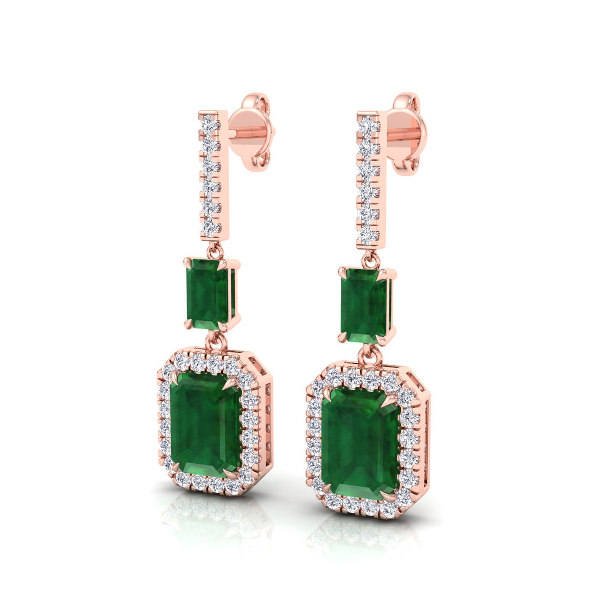 Natural Green Emerald & Diamond Drop Earrings-0.45CTW-18K-Rose Gold
