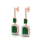 Natural Green Emerald & Diamond Drop Earrings-0.45CTW-18K-Rose Gold