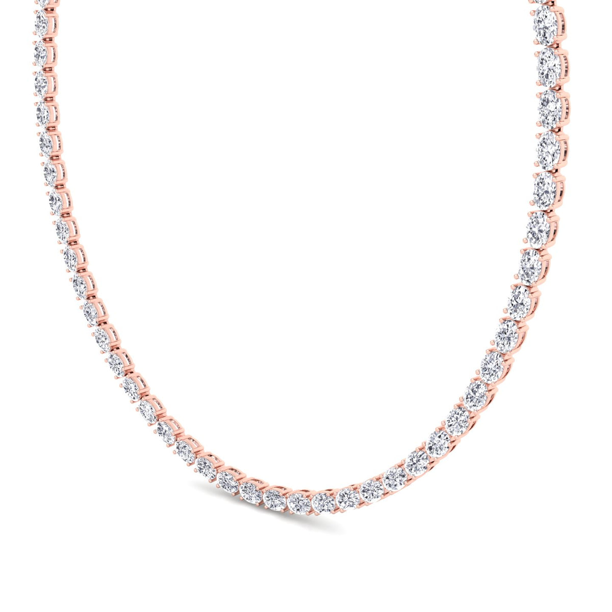 Oval Shape East to West Natural Diamond Tennis Necklace Rose Gold