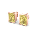 Natural Fancy Yellow Radiant Cut Diamond Studs Rose Gold 14K