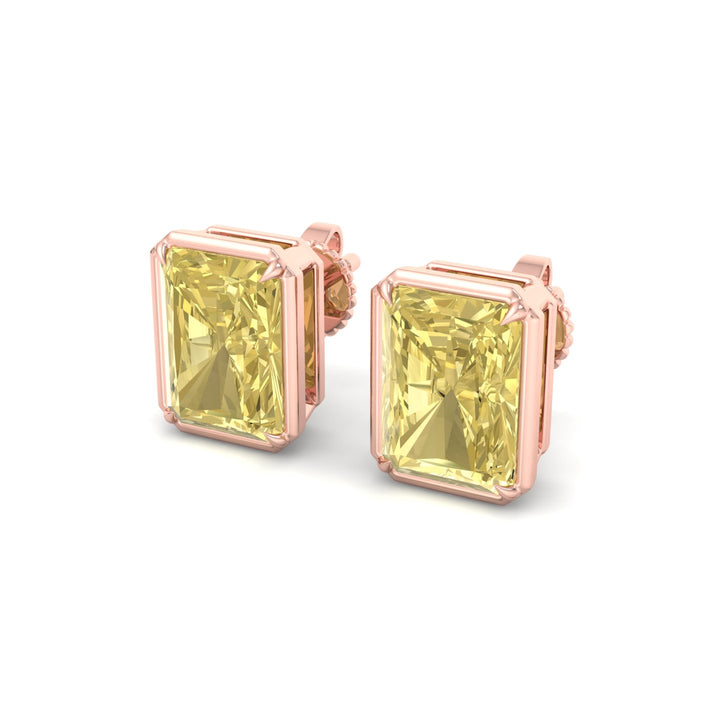Natural Fancy Yellow Radiant Cut Diamond Studs Rose Gold 14K