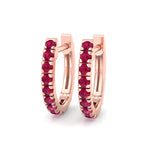 Natural Red Ruby Round Shape Huggie Hoop Earring Rose Gold 18K