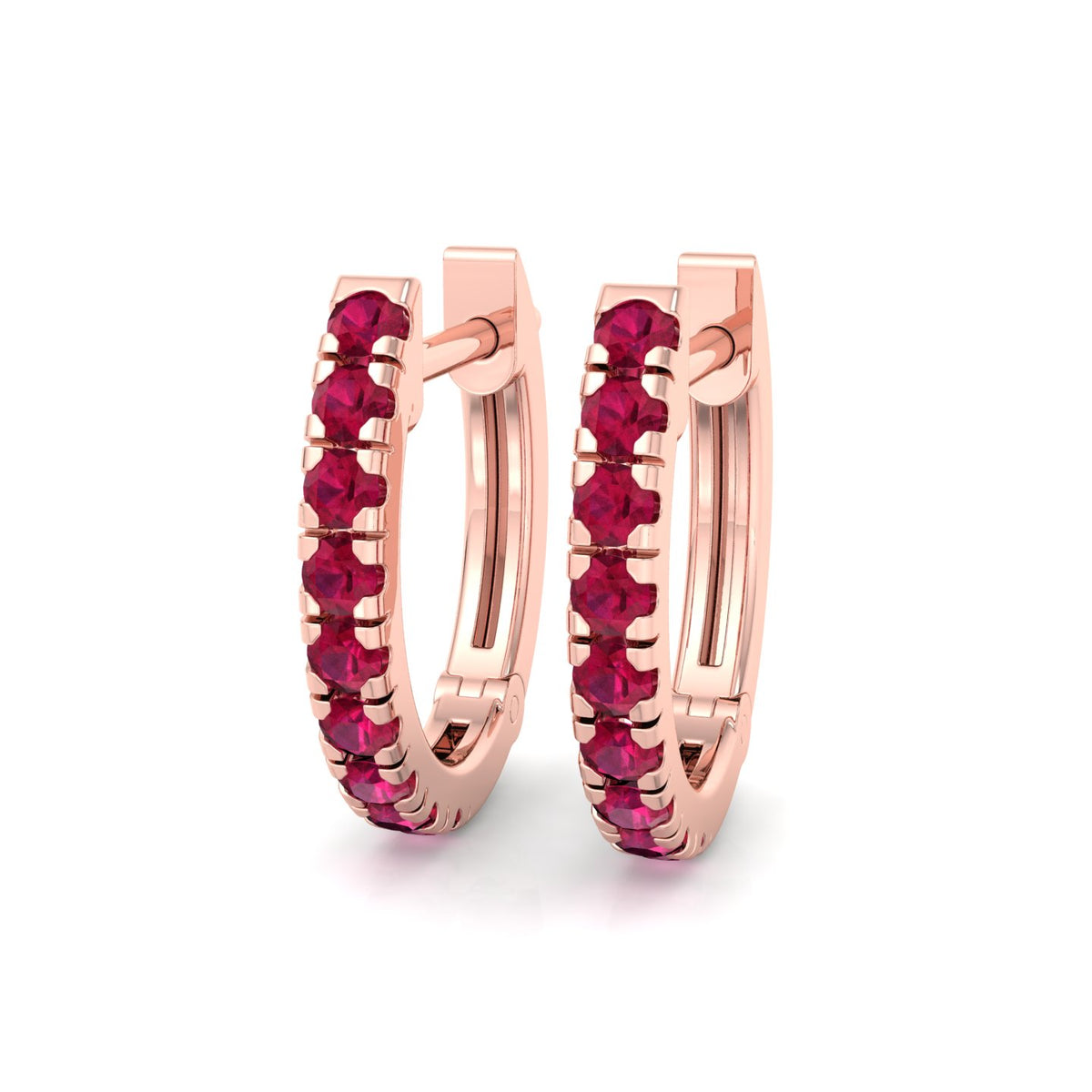 Natural Red Ruby Round Shape Huggie Hoop Earring Rose Gold 18K