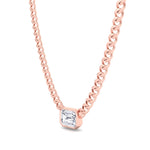 Bezel Set Emerald Cut Natural Diamond Cuban Chain Necklace Rose Gold 14K