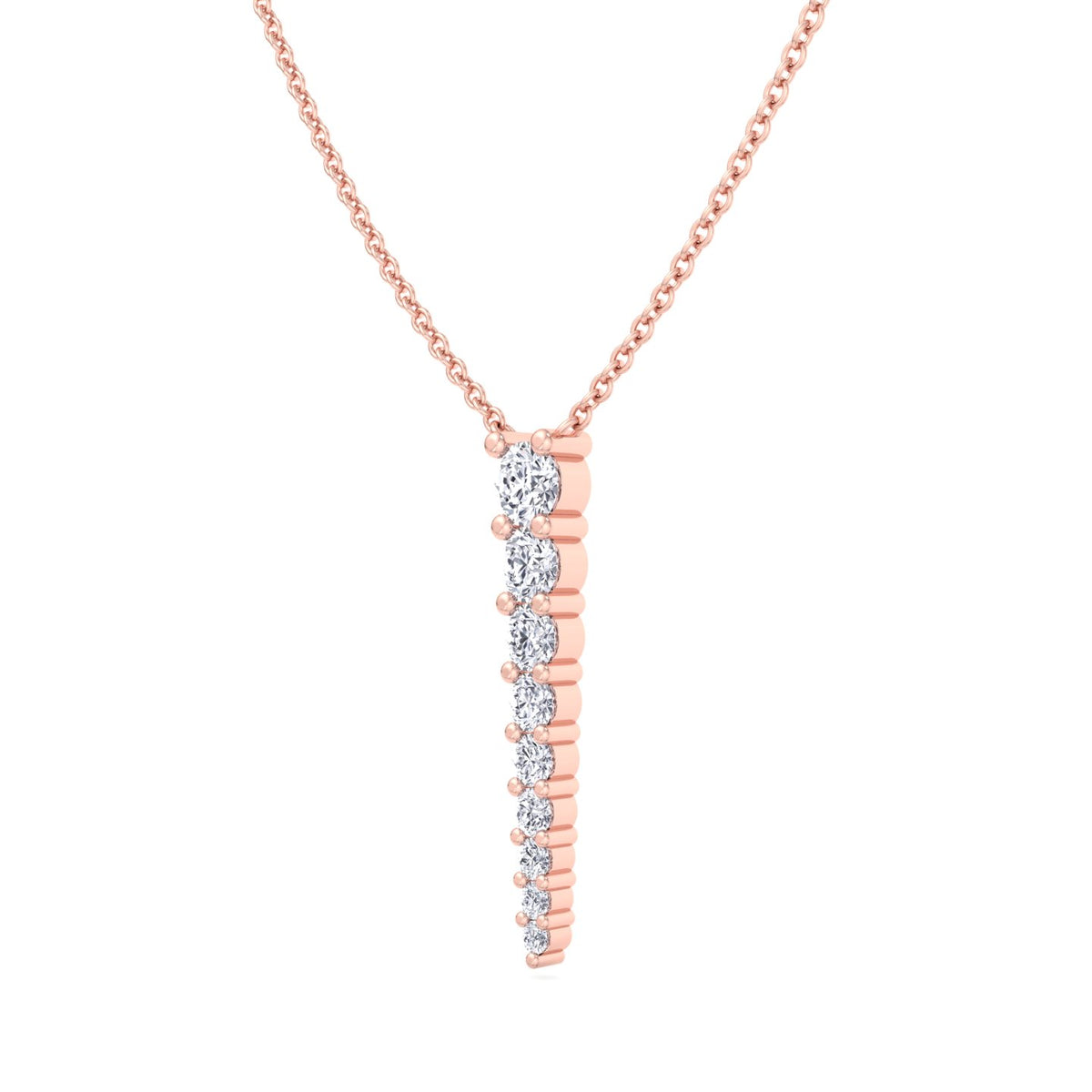 Graduated Natural Diamond Drop Pendant Rose Gold 18K