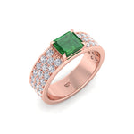 Natural Green Emerald Cushion Cut with Pave Eternity Band RG