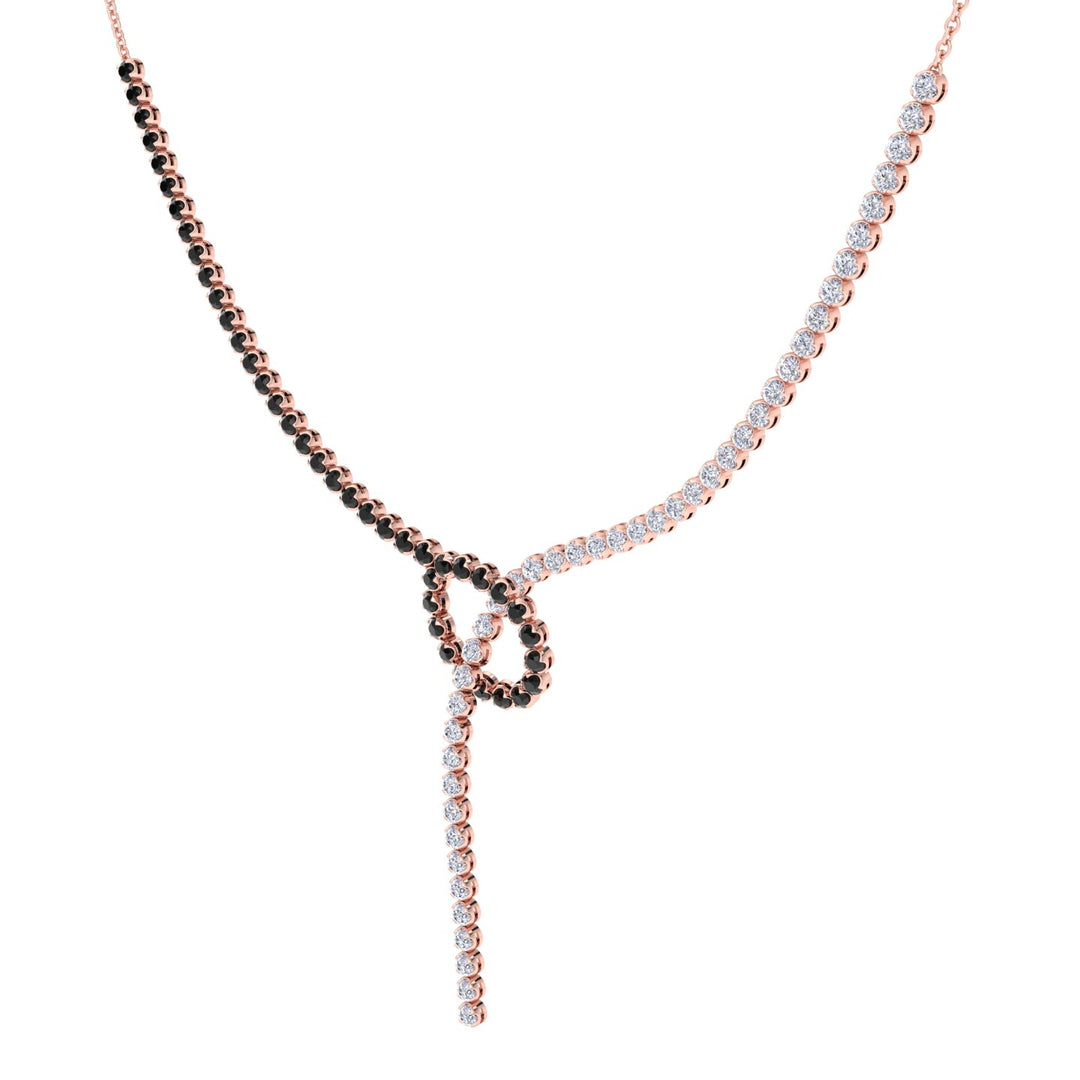 Black and White Natural Diamond Lariat Necklace Rose Gold 14K