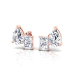 Radiant and Pear Shape Toi Et Moi Natural Diamond Studs-0.5CT-1CT-2CT- Rose Gold