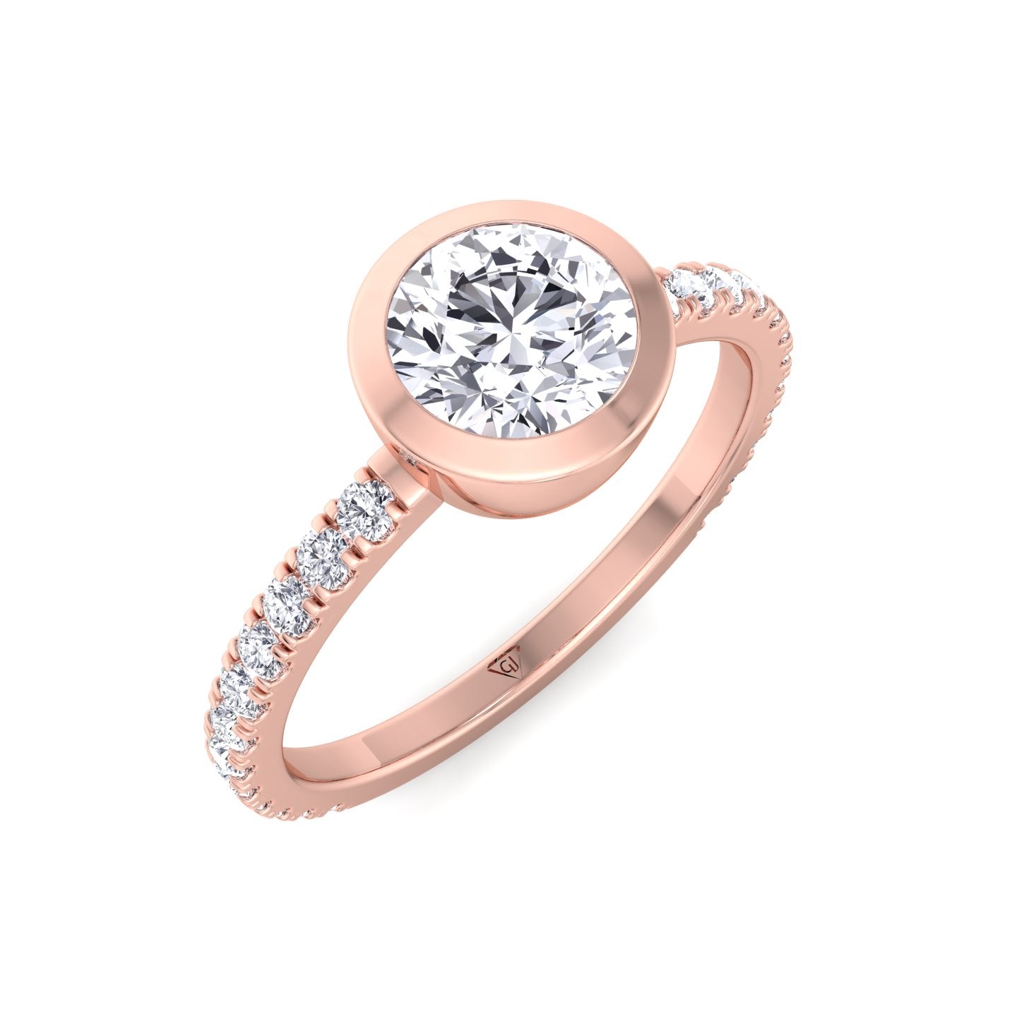 Monza - Round Bezel Set Engagement Ring with Pave Band - Gem Jewelers Co