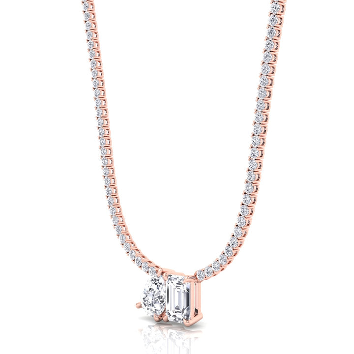 Toi Et Moi Pear and Emerald Natural Diamond Tennis Necklace