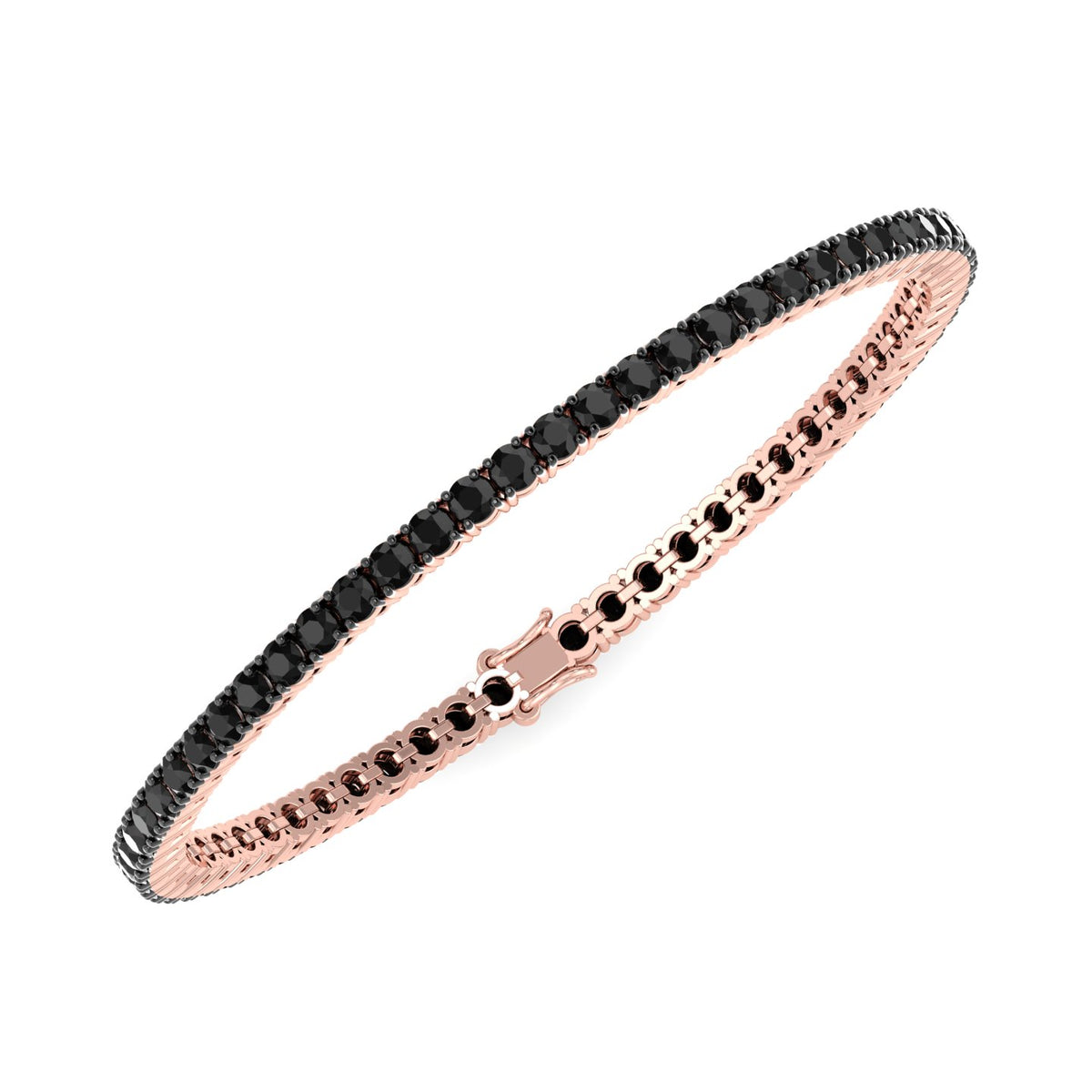 Natural Black Diamond Tennis Bracelet 14K Rose Gold, Top Down