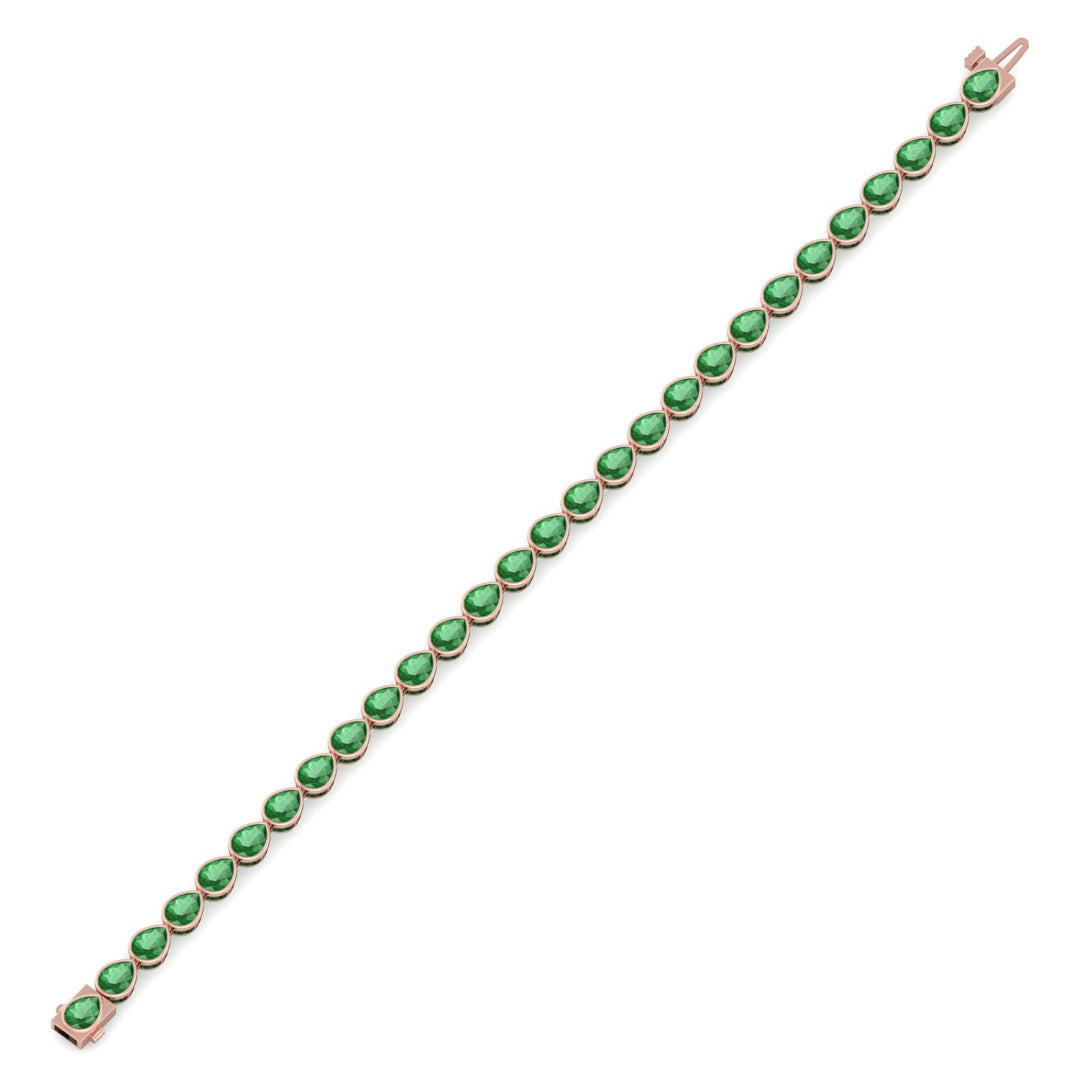 East West Pear Shape Natural Green Emerald Tennis Bracelet Rose Gold