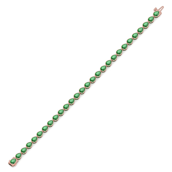 East West Pear Shape Natural Green Emerald Tennis Bracelet Rose Gold