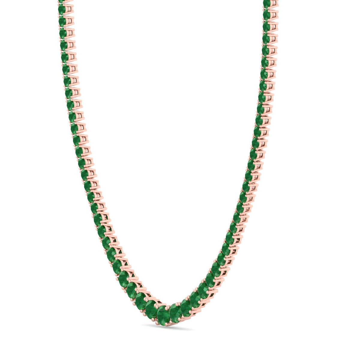 4 Prong Graduated Natural Green Emerald Tennis Necklace Rose Gold