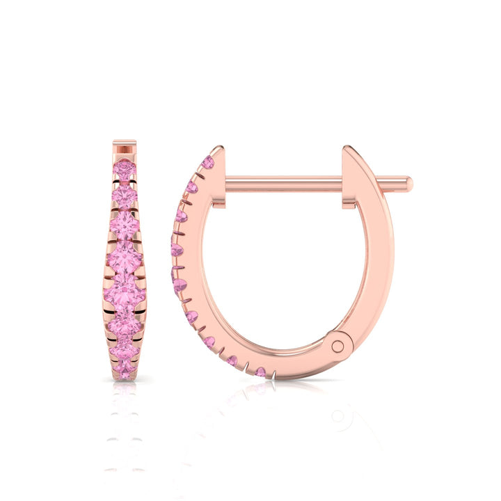 Natural Pink Sapphire Graduated Round Shape Huggie Hoop Earrings RG 3