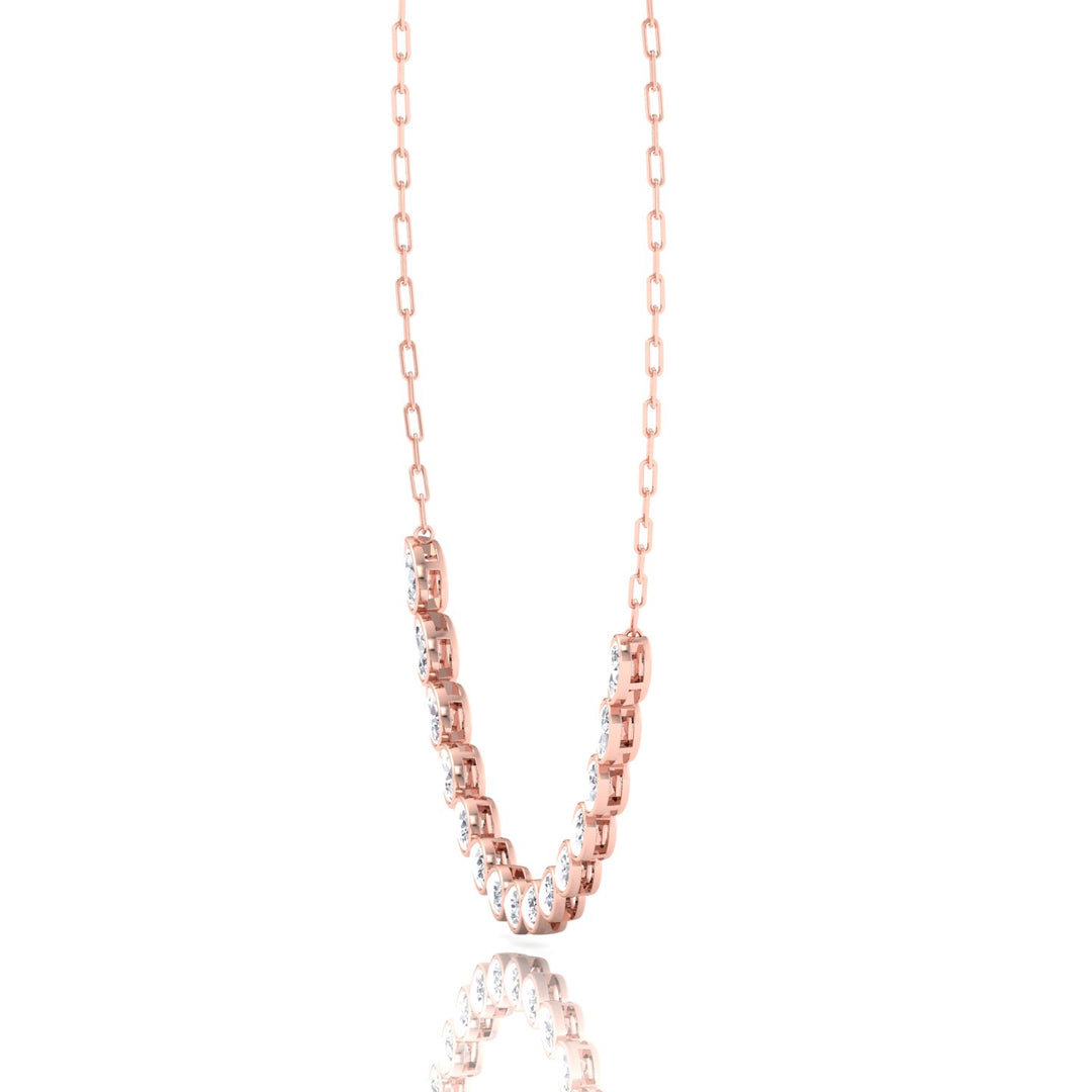 Paper Clip and Pear Shape Bezel Set Diamond Tennis Necklace Rose Gold 