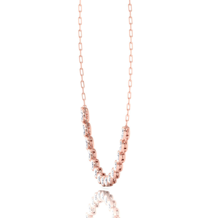 Paper Clip and Pear Shape Bezel Set Diamond Tennis Necklace Rose Gold 