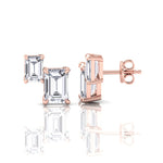 Double Emerald Shape Natural Diamond Studs-14K-18K-Rose Gold