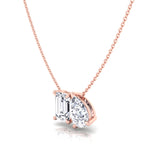 Toi Et Moi -Pear & Emerald Cut Natural Diamond Pendant-1CT-2CT-14K-18K-Rose Gold