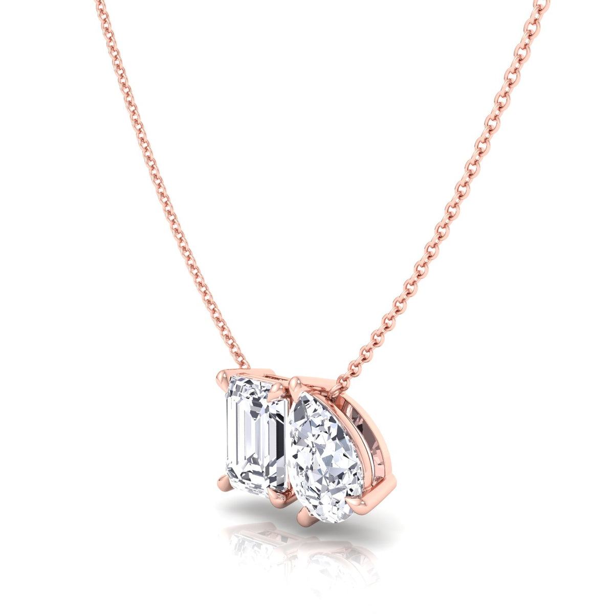 Toi Et Moi -Pear & Emerald Cut Natural Diamond Pendant-1CT-2CT-14K-18K-Rose Gold