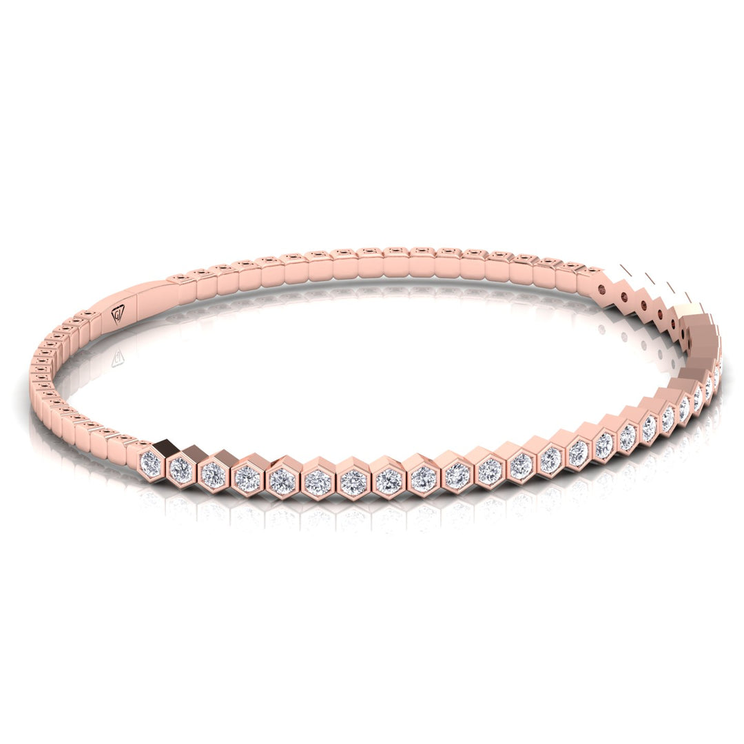 Hexagonal Bezel Set Natural Diamond Flexible Bangle Rose Gold 14K