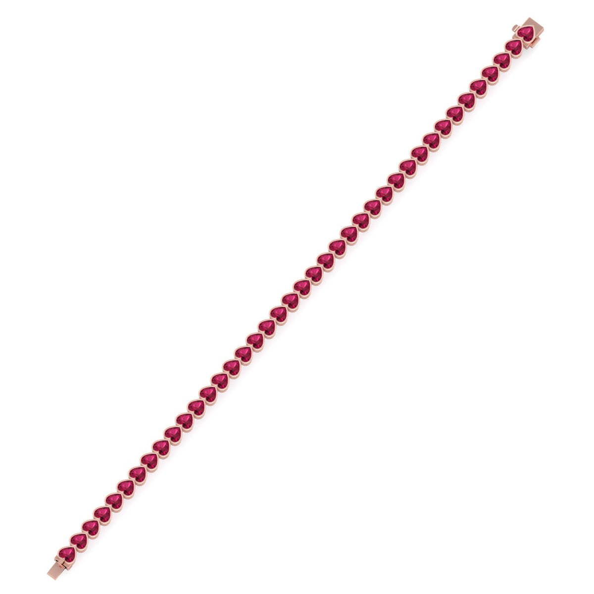 East to West Heart Shape Bezel Set Natural Red Ruby Tennis Bracelet Rose Gold 