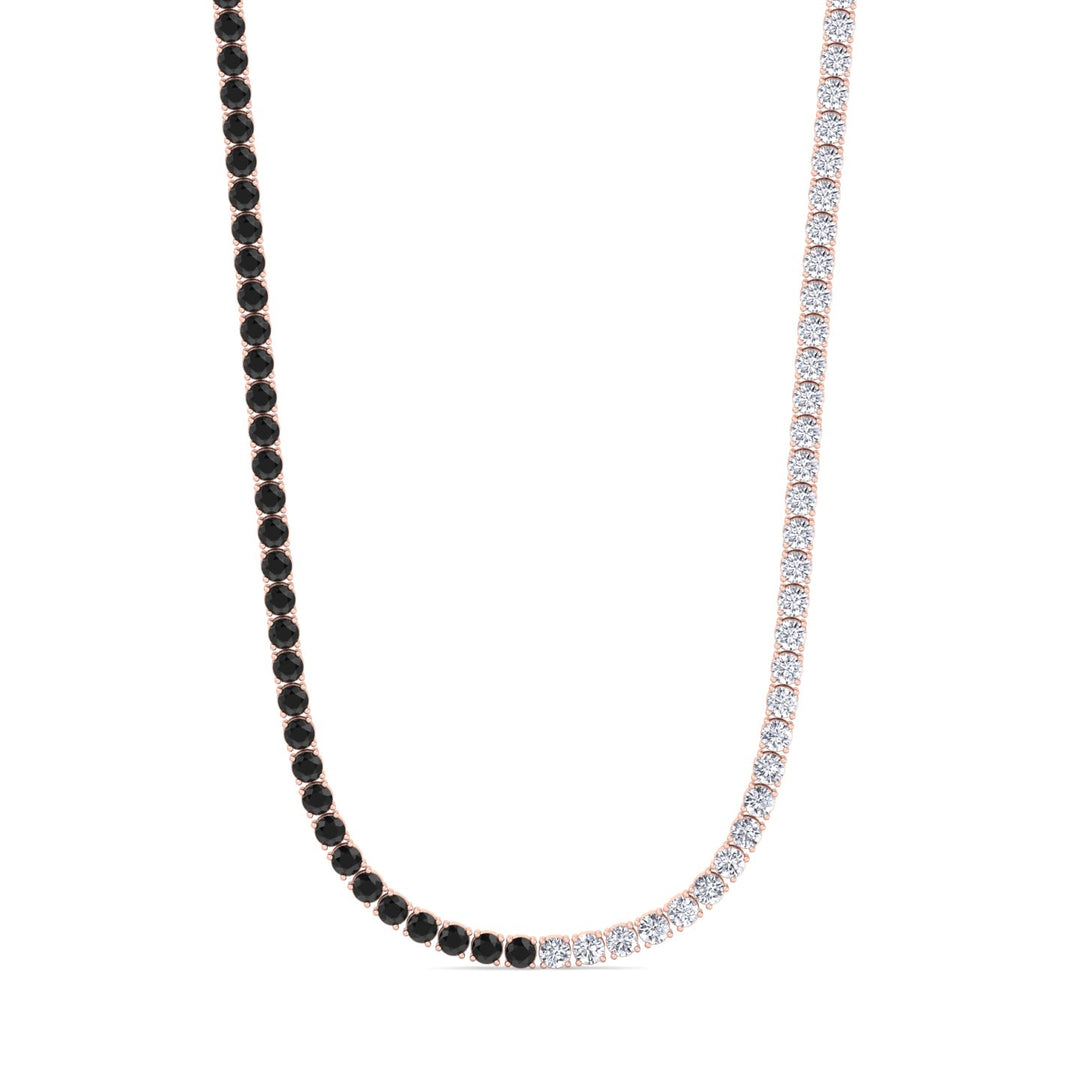 Natural Half Black and White Diamond Tennis Necklace Rose Gold 7ct 12ct