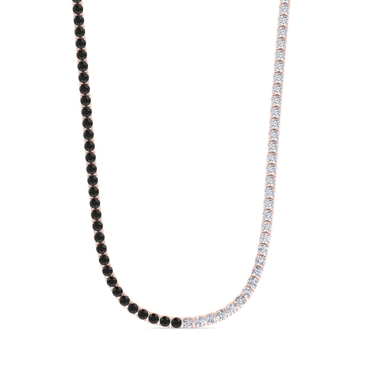 Natural Half Black and White Diamond Tennis Necklace Rose Gold 7ct 12ct