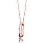 Round Shape Natural Diamond & Red Ruby Open Circle Pendant-1.25CT-14K-Rose Gold