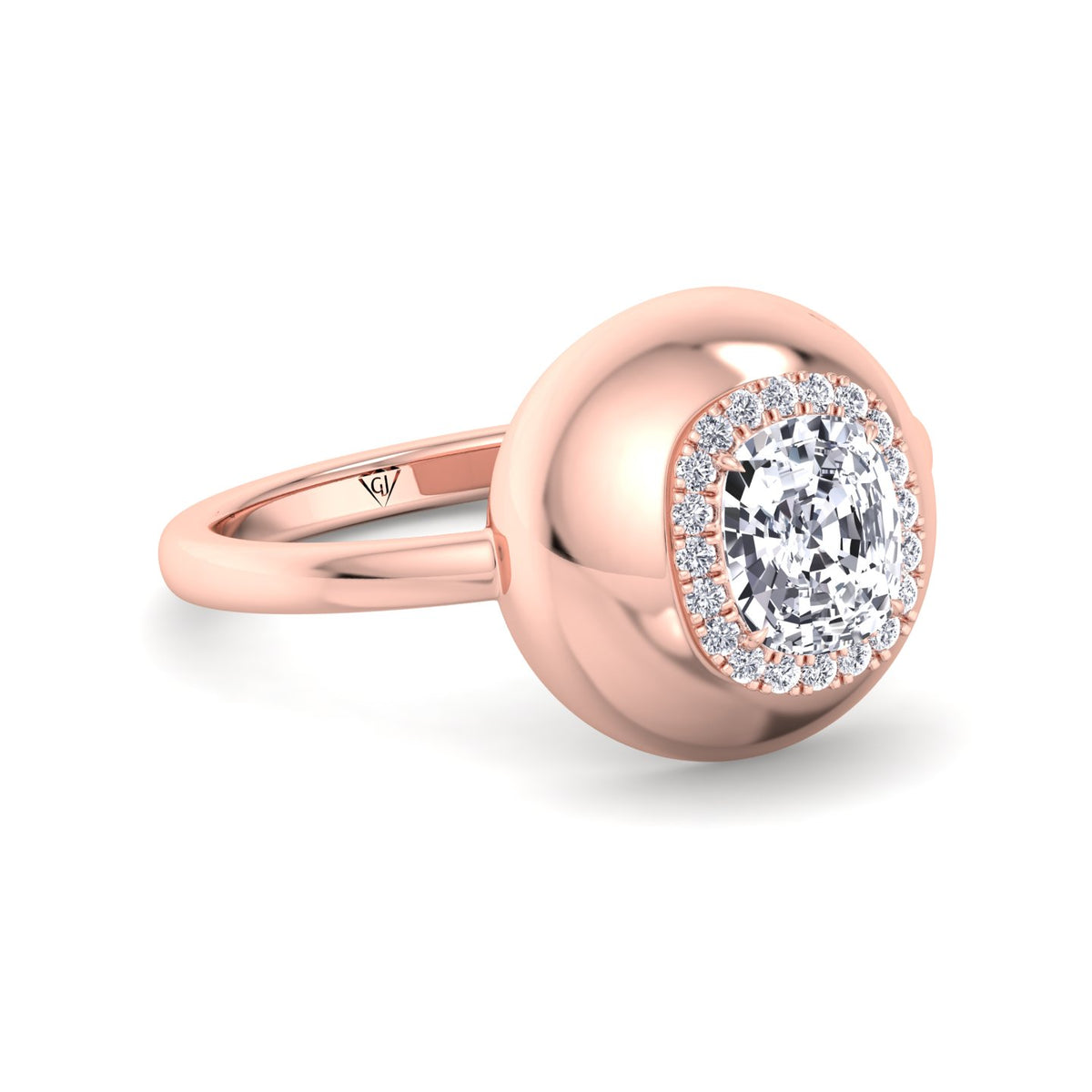 Inez - Bubble Bezel Cushion Shape Halo Diamond Engagement Ring - Gem Jewelers Co