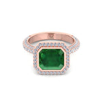 Natural Green Emerald Halo Engagement Ring With Pave Band RG 2