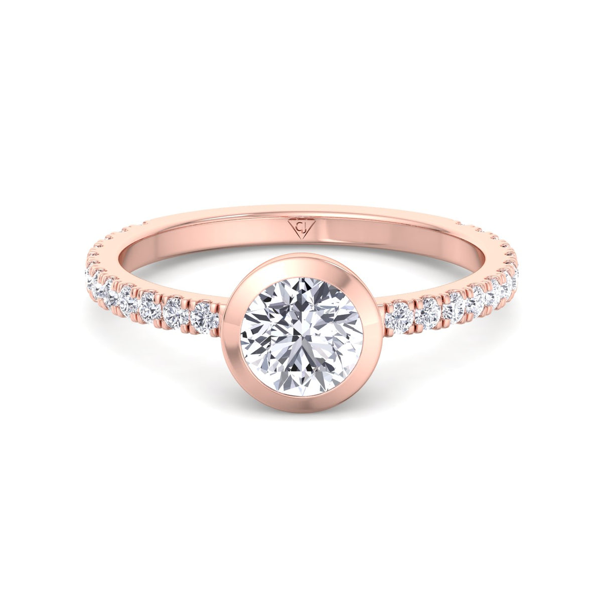 Monza - Round Bezel Set Engagement Ring with Pave Band - Gem Jewelers Co