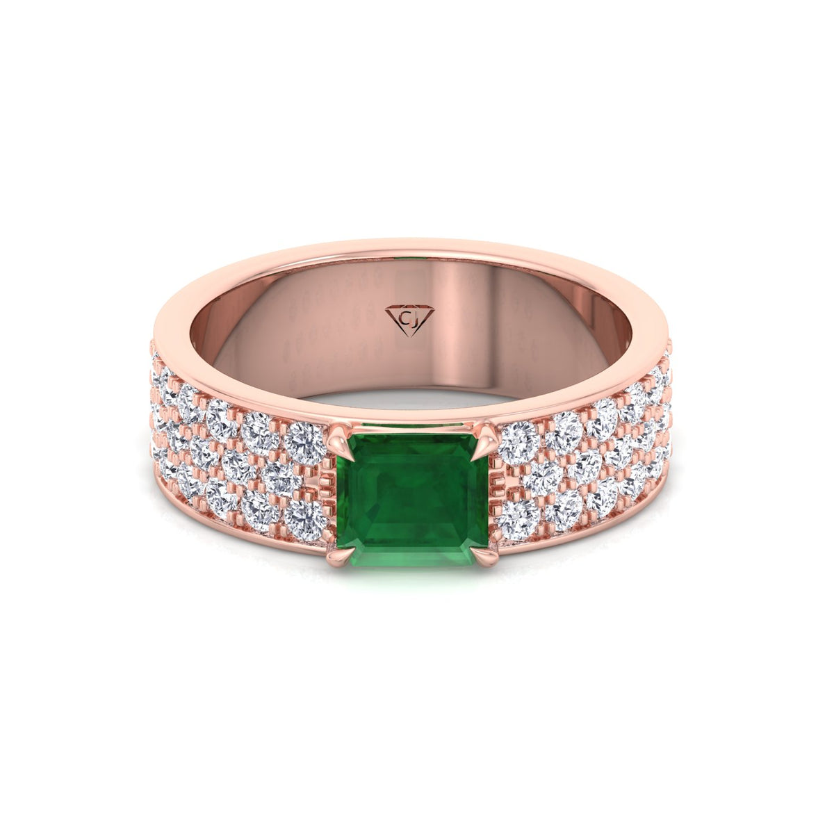 Natural Green Emerald Cushion Cut with Pave Eternity Band RG 3