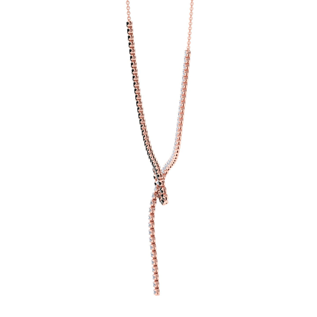 Black and White Natural Diamond Lariat Necklace Rose Gold
