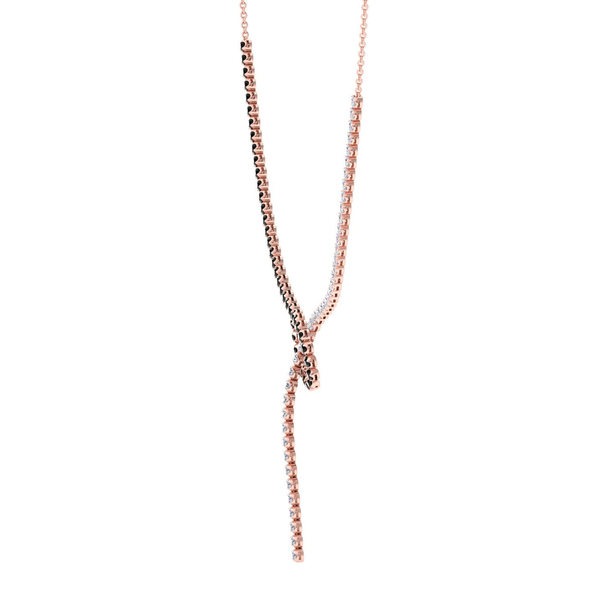 Black and White Natural Diamond Lariat Necklace Rose Gold