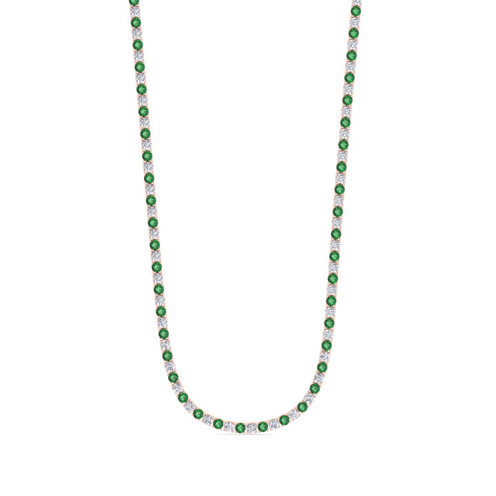 Alternating Green Emerald and Natural Diamond Tennis Necklace