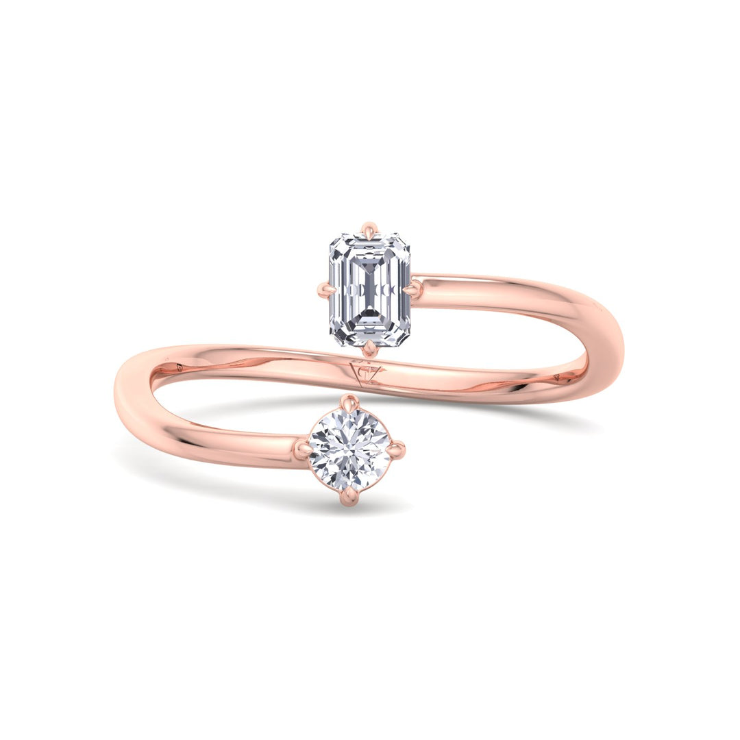 Prisca - Emerald Cut & Round Cut Diamond Stackable Ring