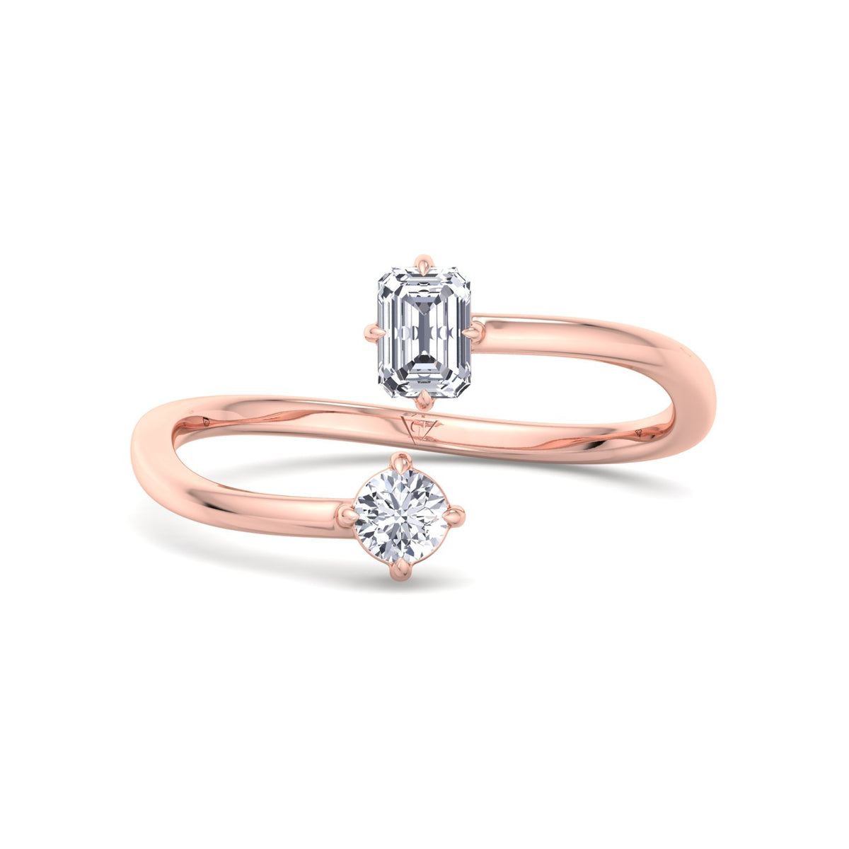 Prisca - Emerald Cut & Round Cut Diamond Stackable Ring - Gem Jewelers Co