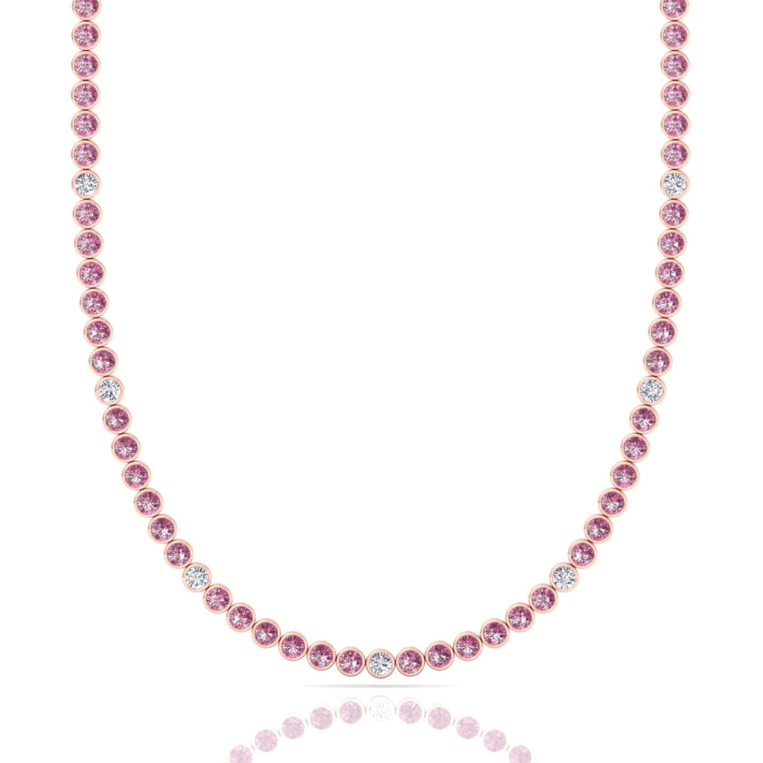 Bezel Set Natural Pink Sapphire Tennis Necklace with Diamonds
Rose Gol